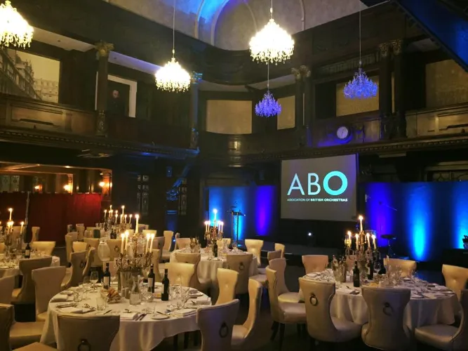 Dinner setup with AV screen