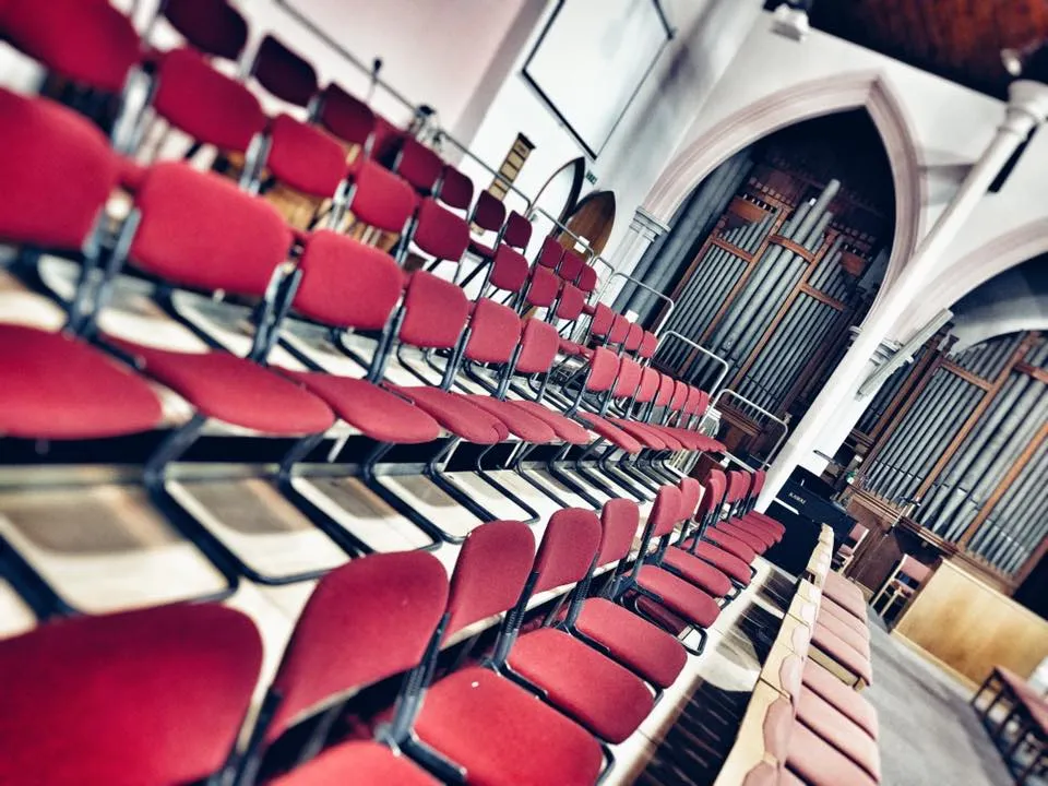 Tired staging and chairs for a choir